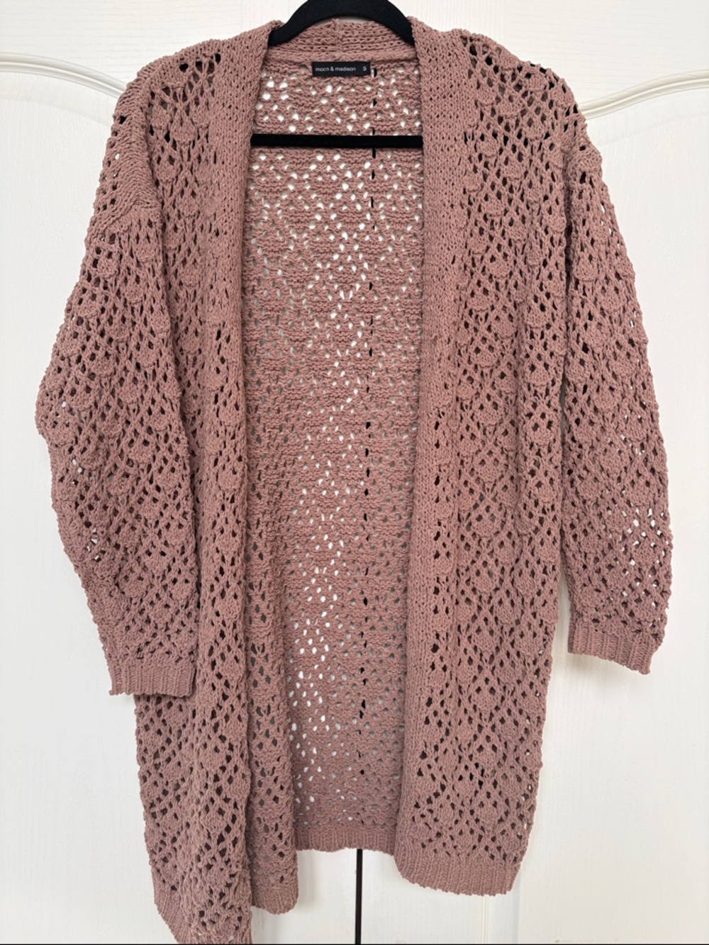 moon & madison Mauve Open-Weave Long Cardigan